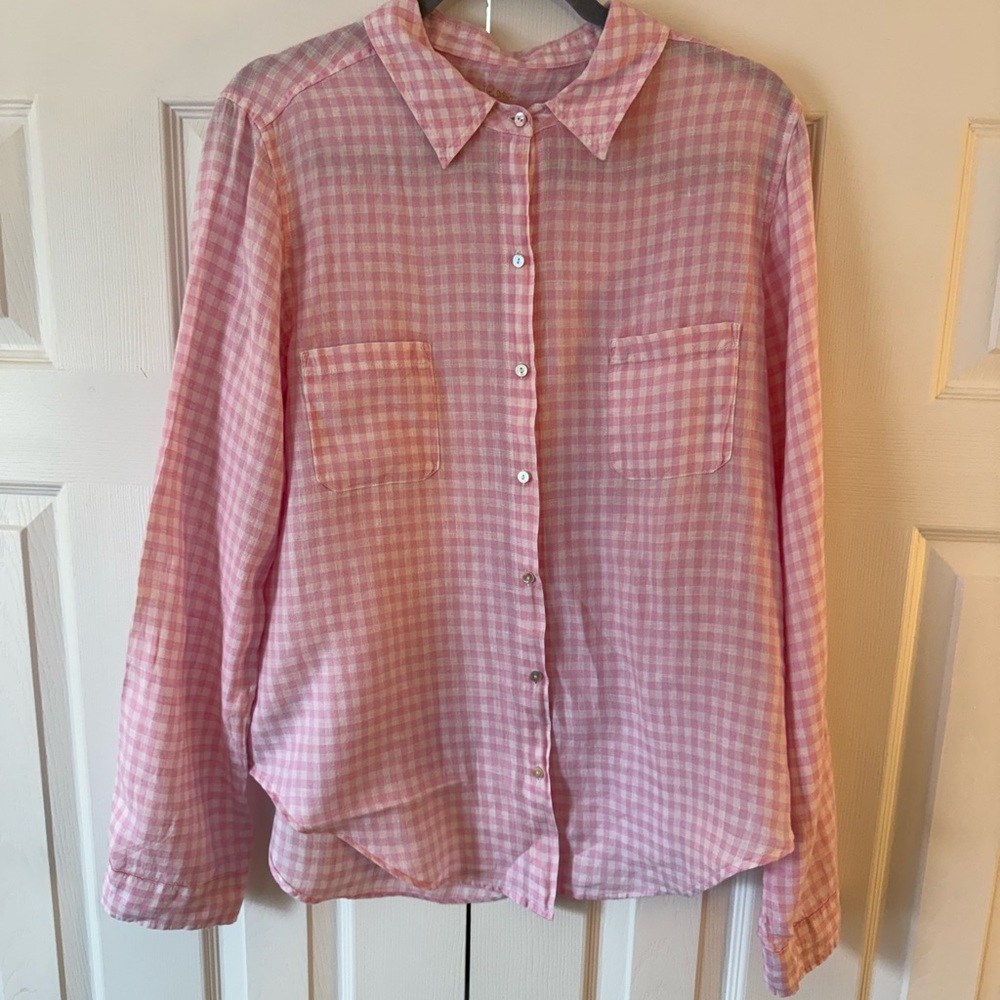 Lilly Pulitzer Pink and White Gingham Linen Shirt